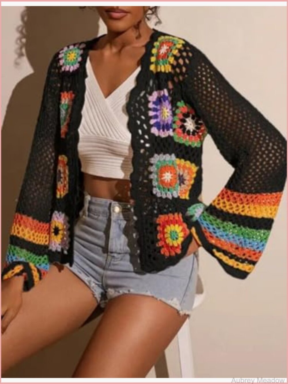 Trendy Crochet Cardigan Hollow Out Open Front Boho Sweater Top - Picture 5 of 5